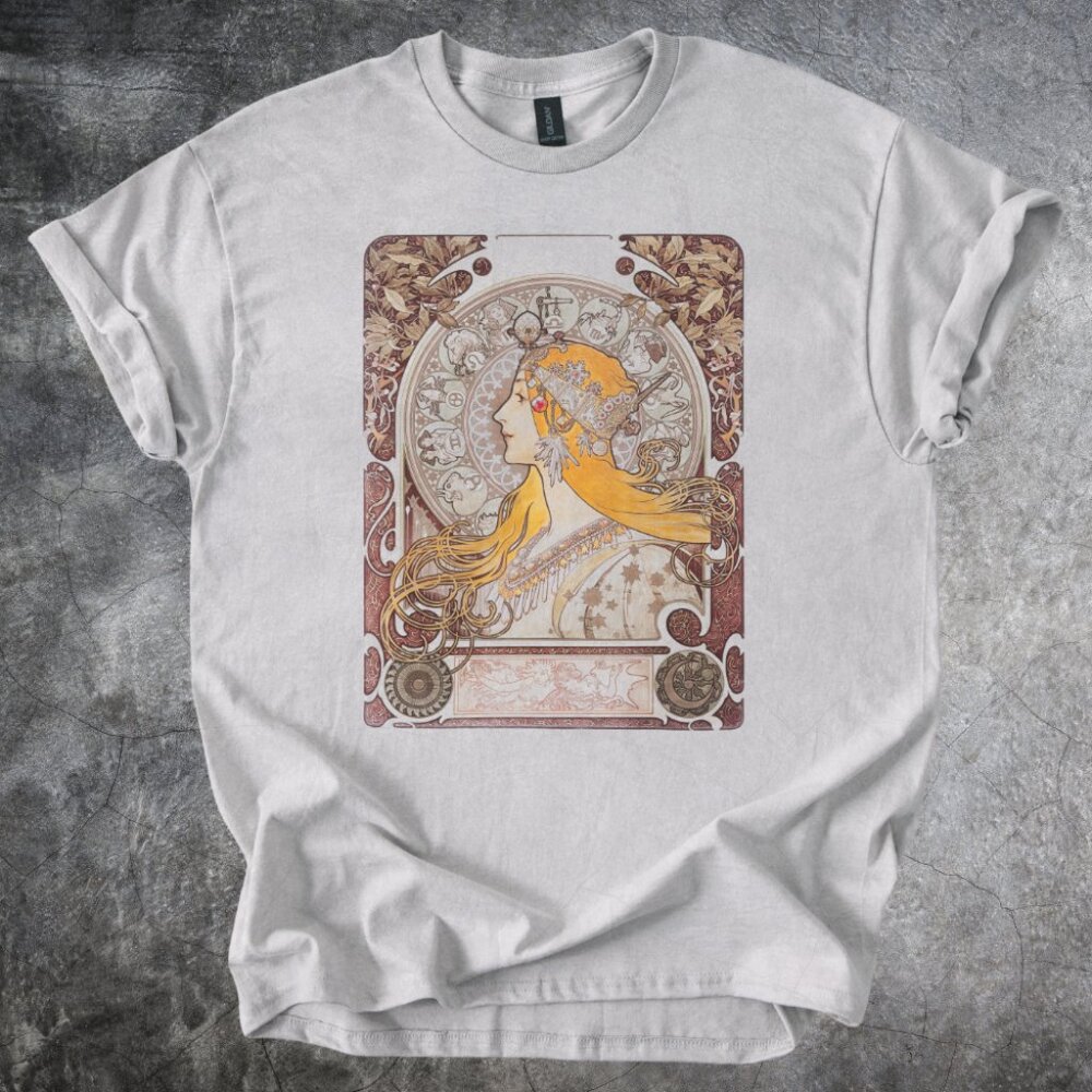 Art Nouveau Shirt Mucha Illustration Tshirt Light Gray Art Wear